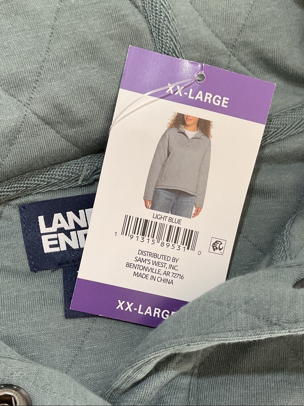 Lands' End Quilted Hoodie in Muted Teal - Picture 4 of 6